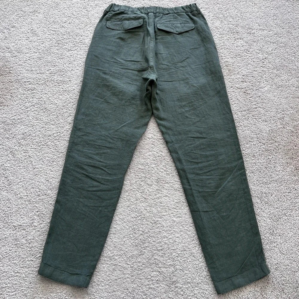 Octobre Editions Pants Mens M Green Linen Chino Elastic Waist Casual Tapered